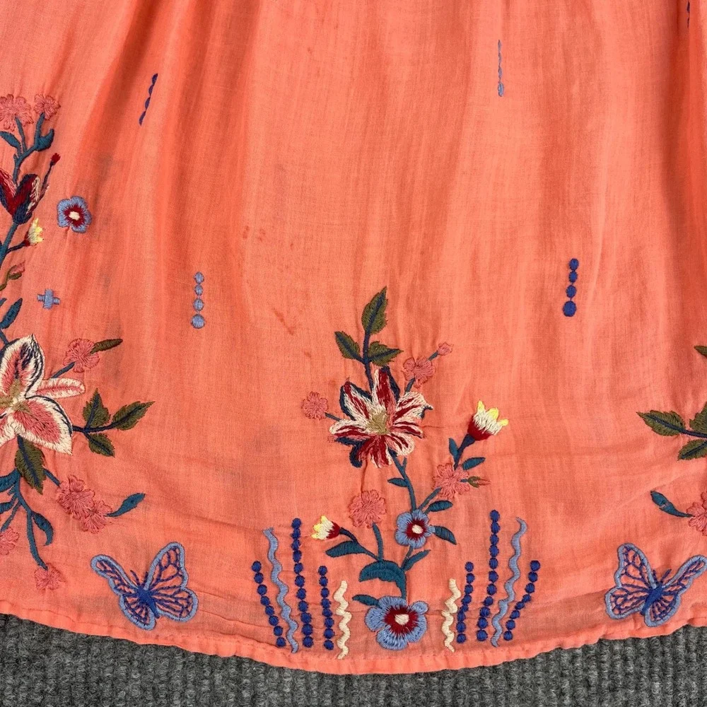 Johnny Was Top Womens XL Embroidered Floral Butterfly Peasant Blouse Square Neck